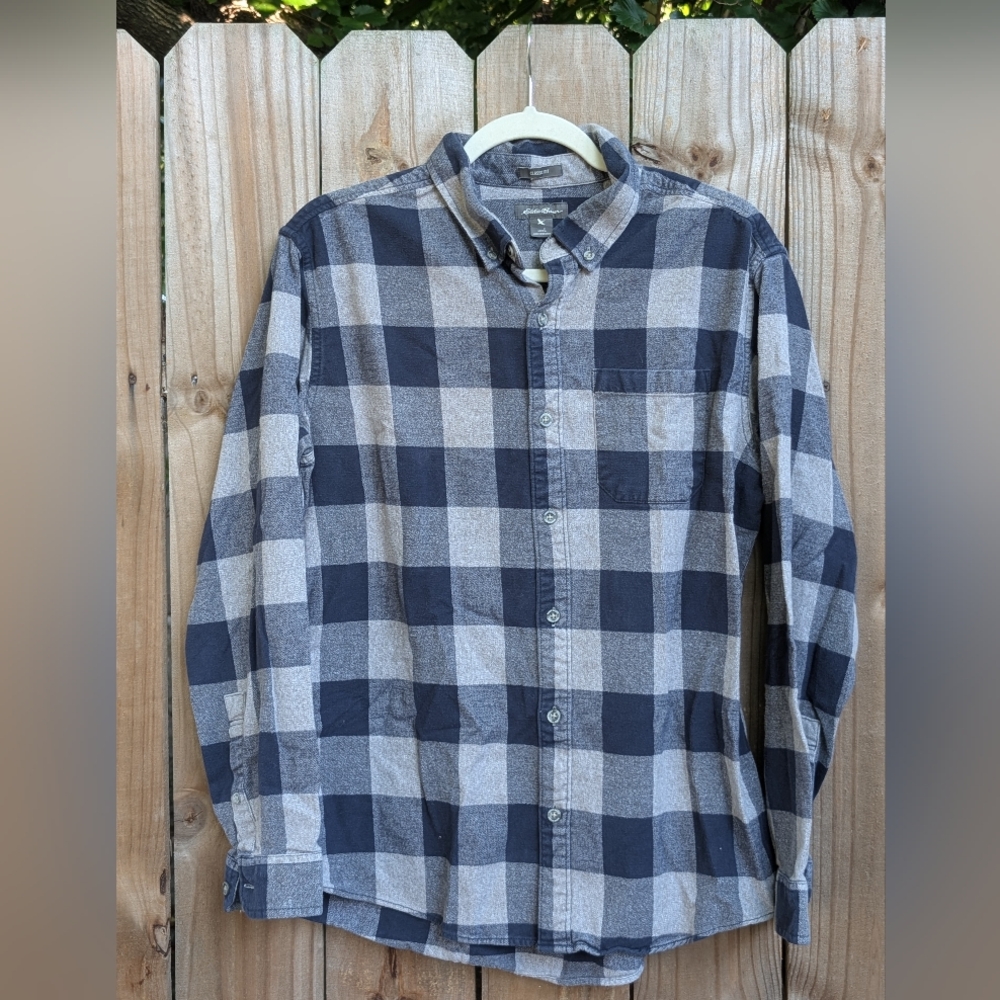 Eddie Bauer Men's Plaid Shirt - Navy and Gray